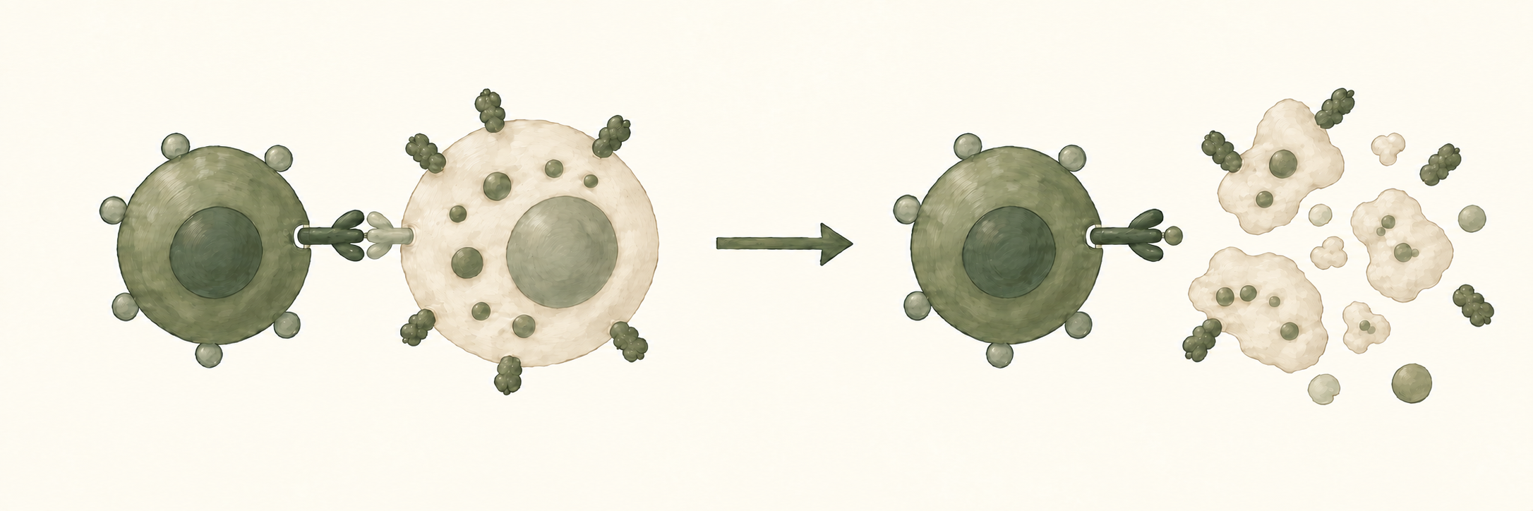 CAR-T cell recognising a senescent cell, then clearing it.