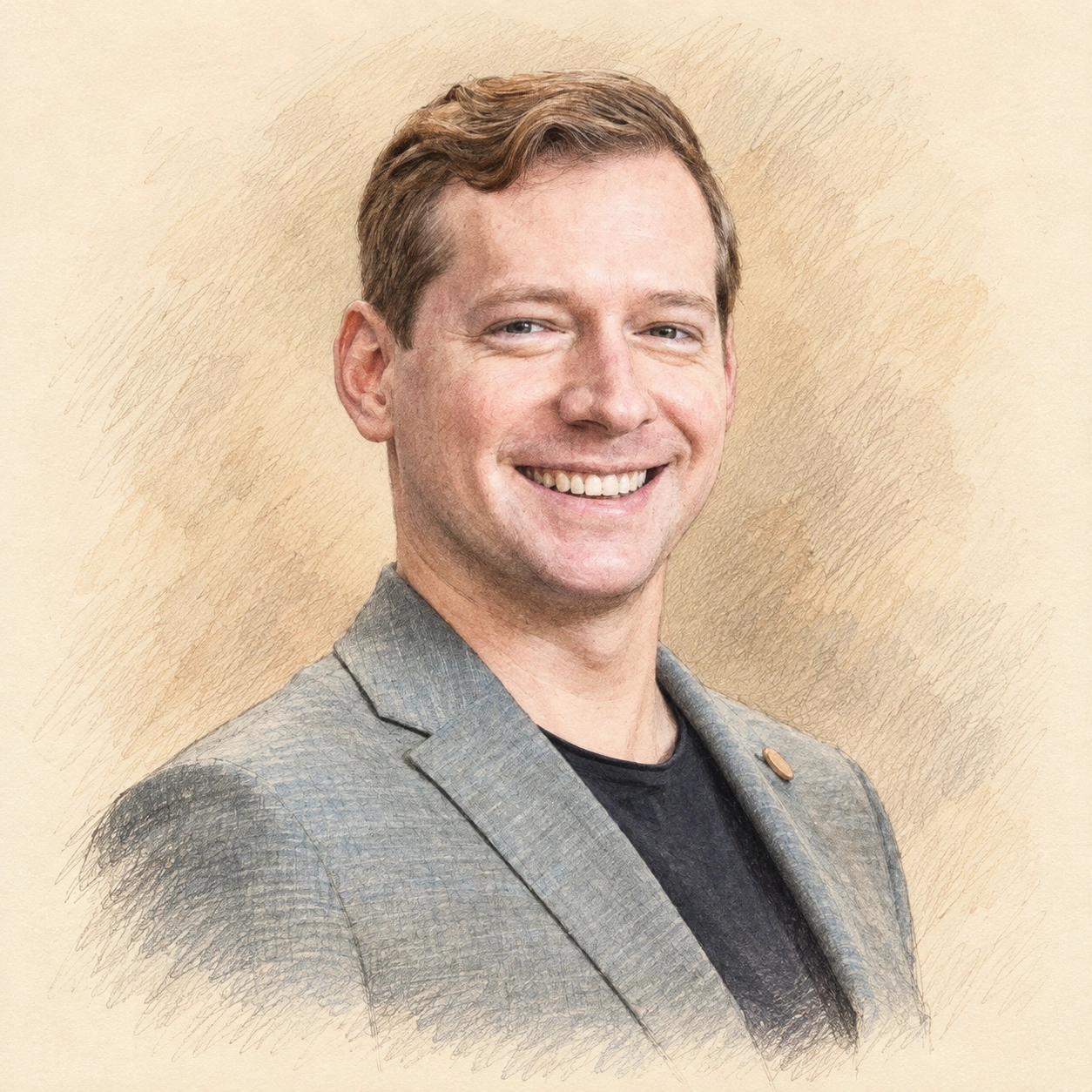 Drawn portrait of Oliver Hahn