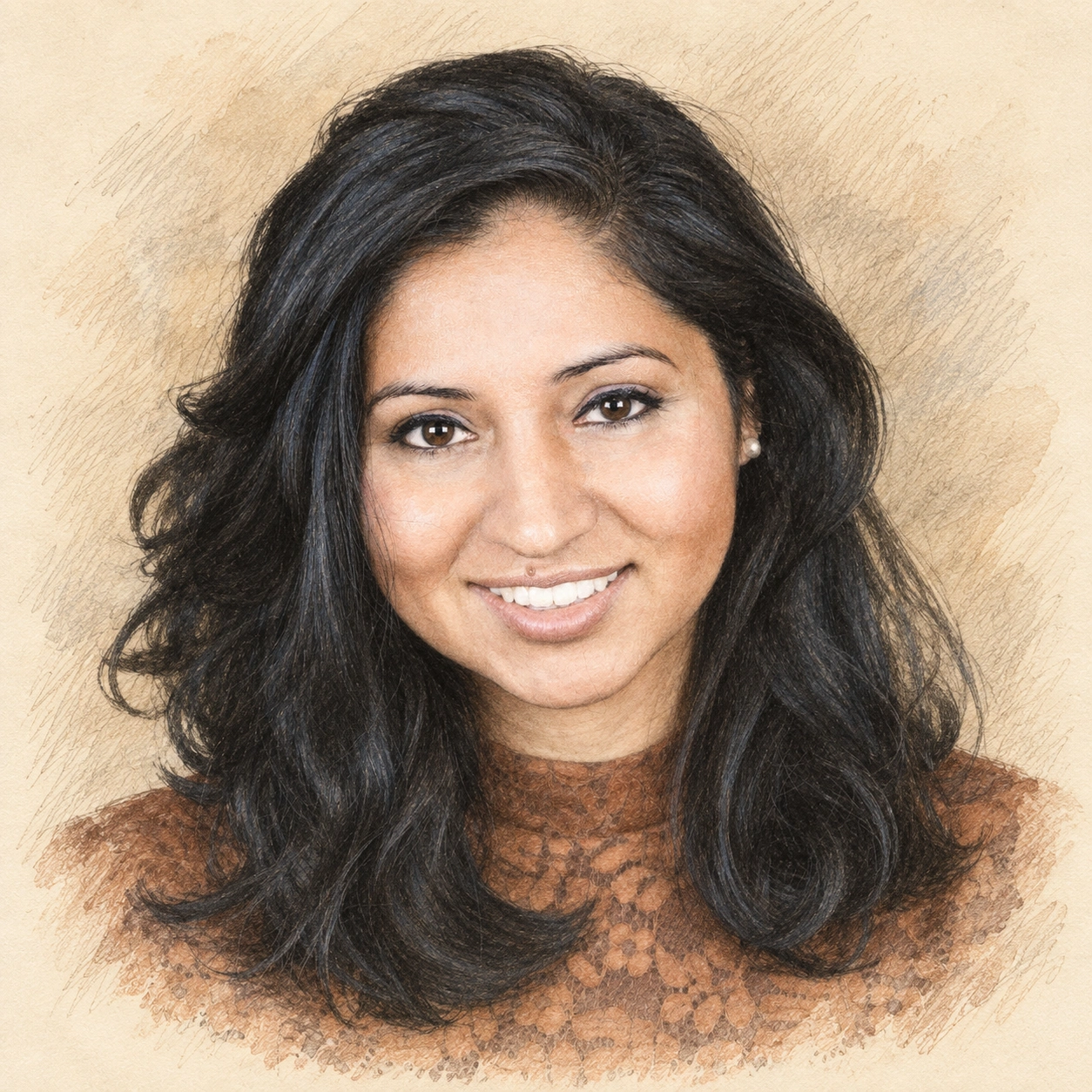 Drawn portrait of Divya Dhar Cohen