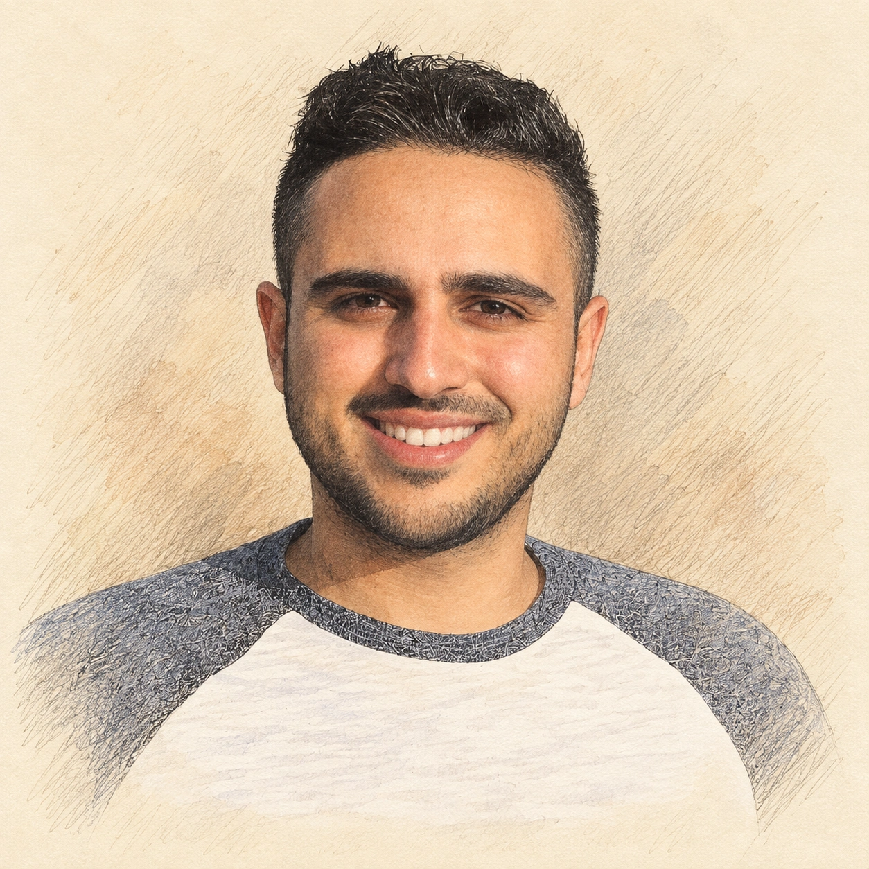 Drawn portrait of Michael Shadpour