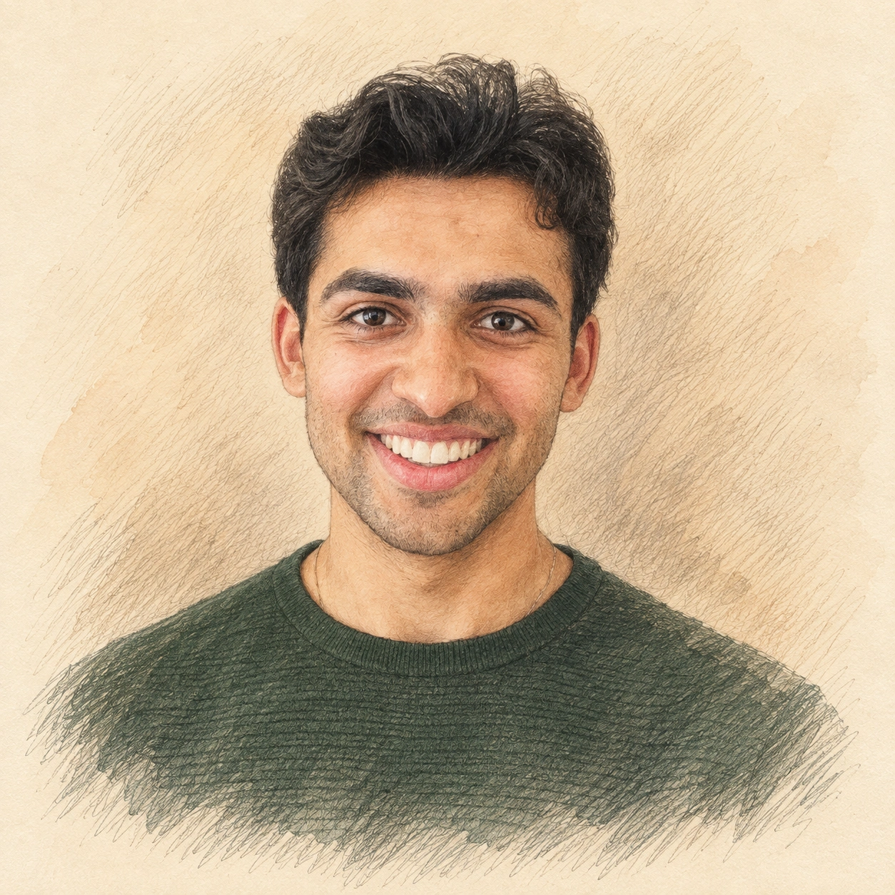 Drawn portrait of Eshan Mehra