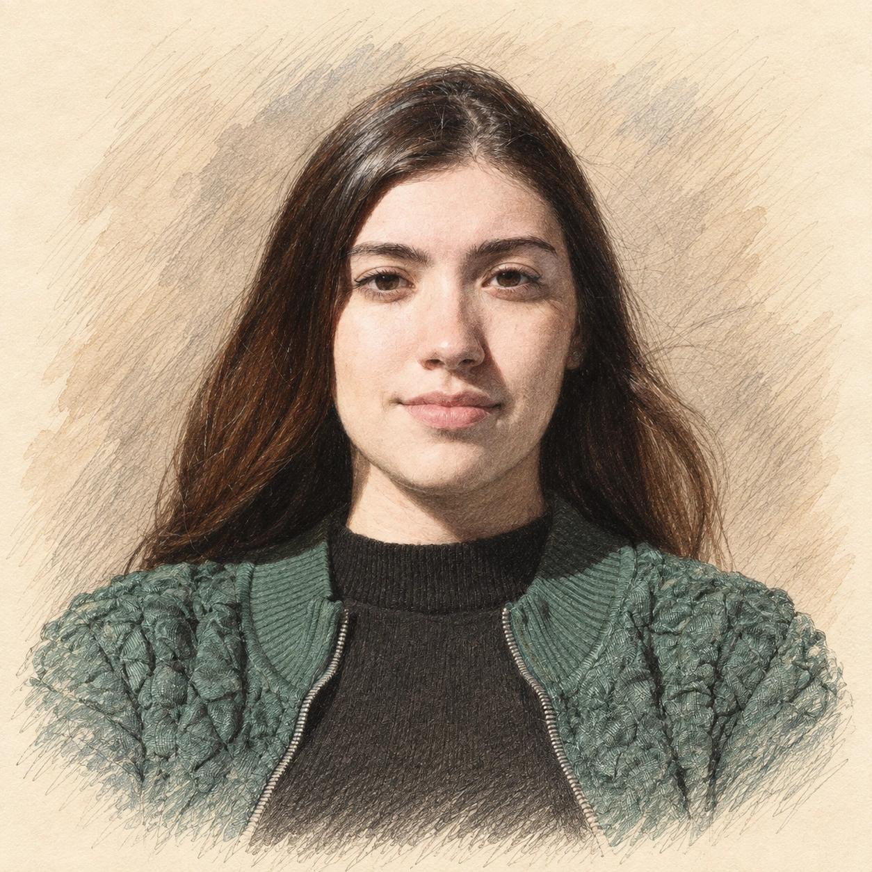 Drawn portrait of Carol Magalhães